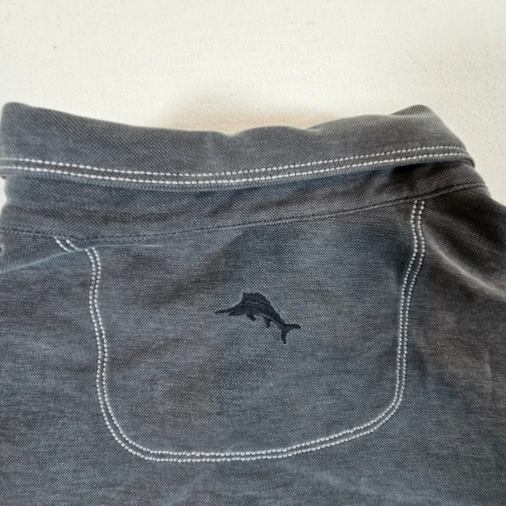 Tommy Bahama Polo Shirt Mens XXL Gray Tencel Blend Short‎ Sleeve Contrast Stitch